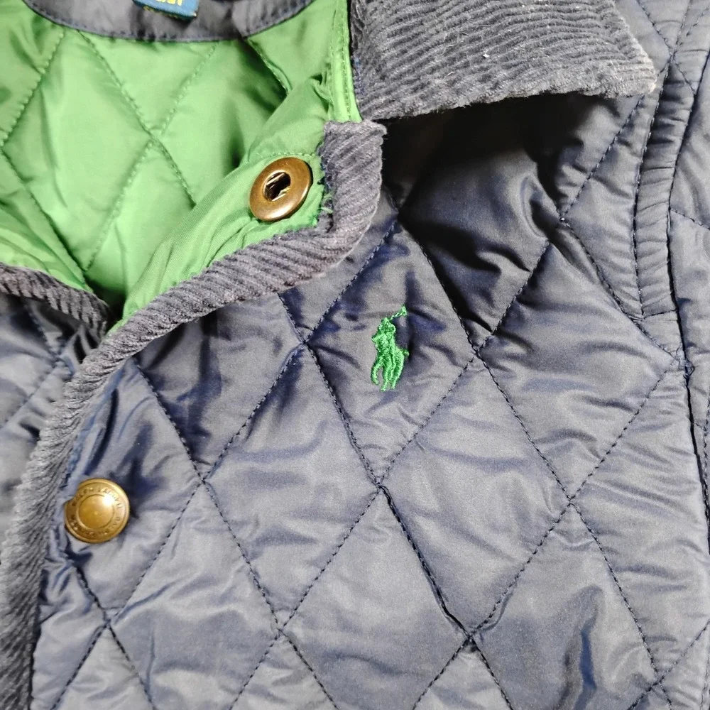 Polo Ralph Lauren Kids Quilted Barn Jacket Toddler 3T Navy Blue Corduroy Trim